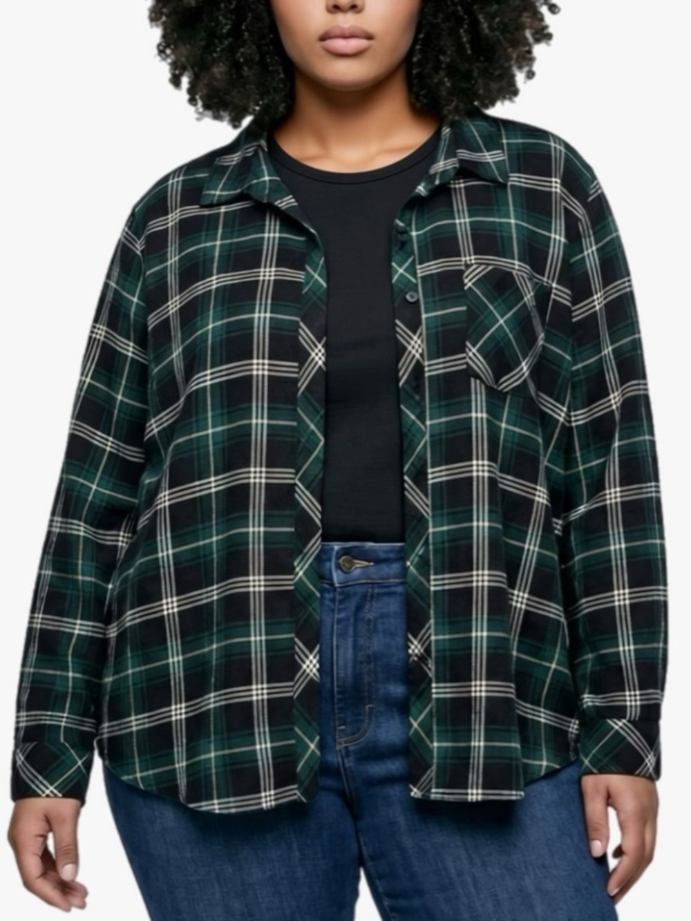 Well Worn Green and Black Plaid Button-Up Shirt Women’s Plus Size XXL